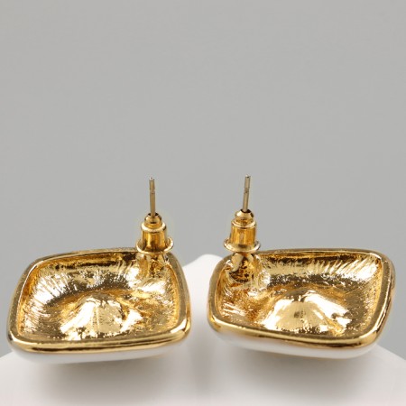 Emall earrings "abstraction" rhombus, white color in gold-2