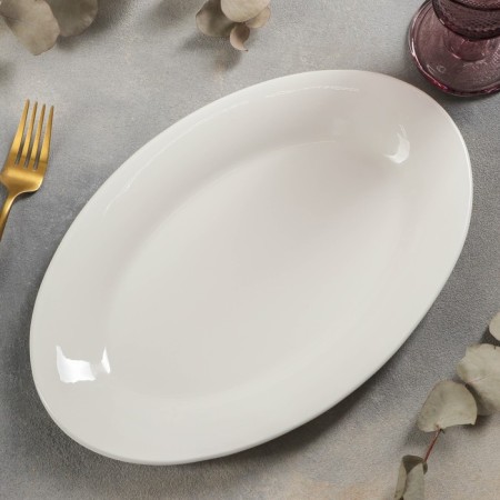 Oval porcelain dish with a thickened edge of the White Label, 30.5 × 20 × 3 cm, white color-2