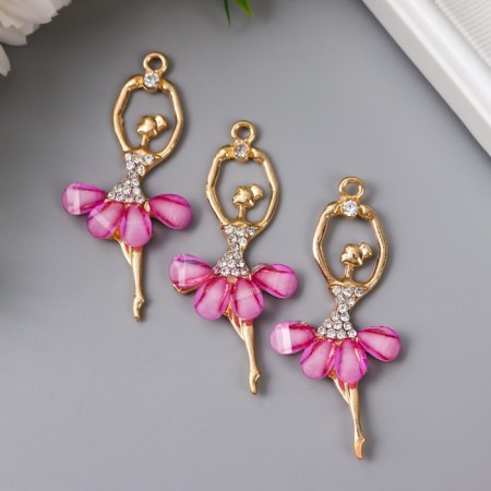 Decor for creativity Metal "Ballerina in the pink pack" gold, rhinestones 6x2.8 cm-2