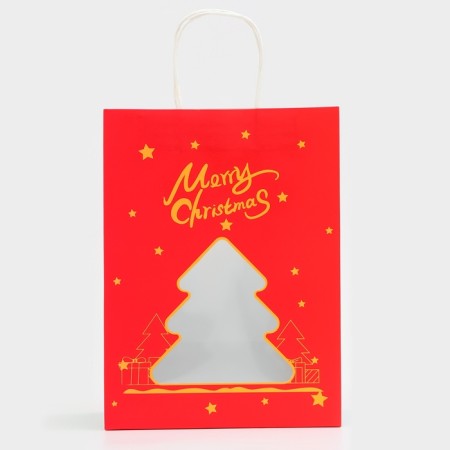 Gift package with the "Christmas tree" window 30 x 22 x 14 cm, red-2