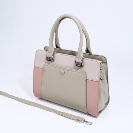 Bag Tout with zipper, external pocket, long belt, beige color-5