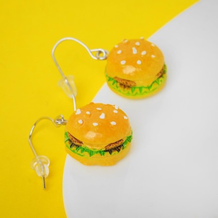 Earrings plastic "goodies" burger, yellow-green color-1