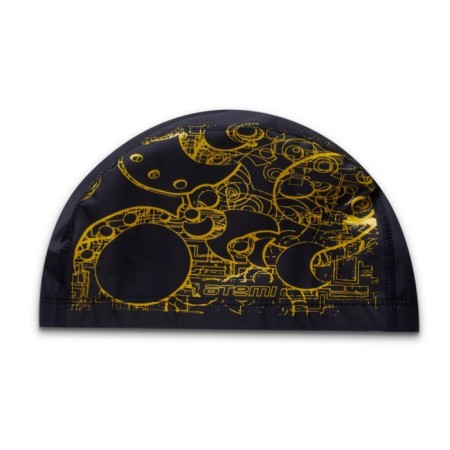 ATEMI Pu 303 swimming cap, fabric with a coating, black color, gold print,-3
