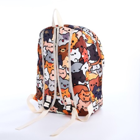 School backpack of textiles on a zipper, 3 pockets, pencil case, brown color/orange color-5