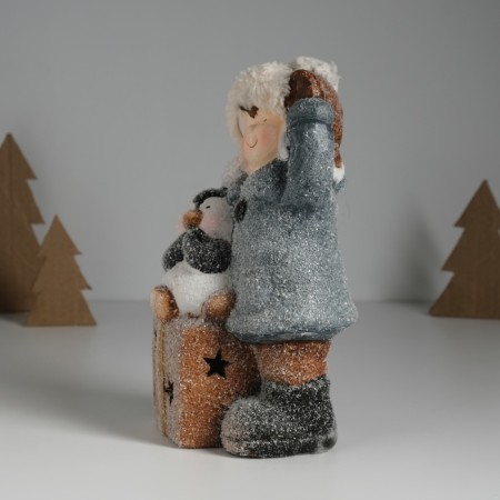 Souvenir Ceramics Light "Baby in a gray coat, with a penguin on the gift" 12x6.5x20 cm-3