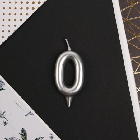 Candle for the cake, number "0", silver.-3