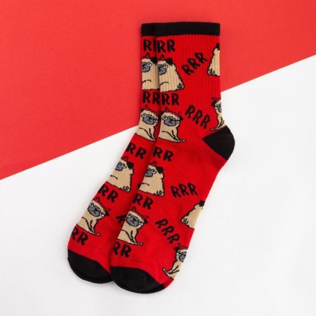 Men's socks kaftan "pugs" size 41-44 (27-29 cm), red-1