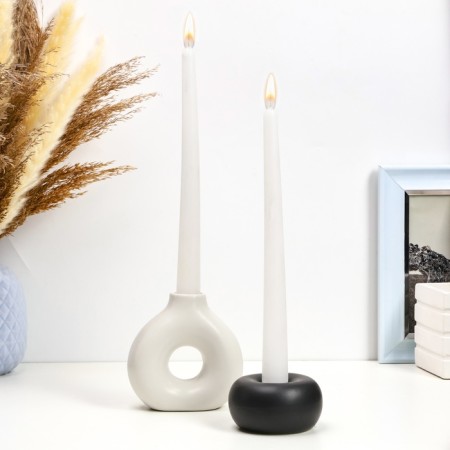 Set of candlesticks "Meland and Edward" White and Black, 2pcs/5x10cm/4x7cm