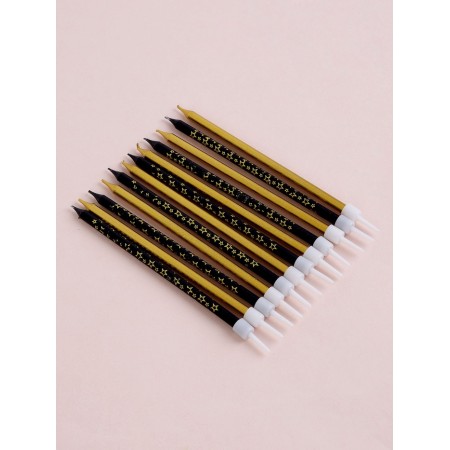 Set of candles for the cake "Stars", 12 pcs, gold and black-3