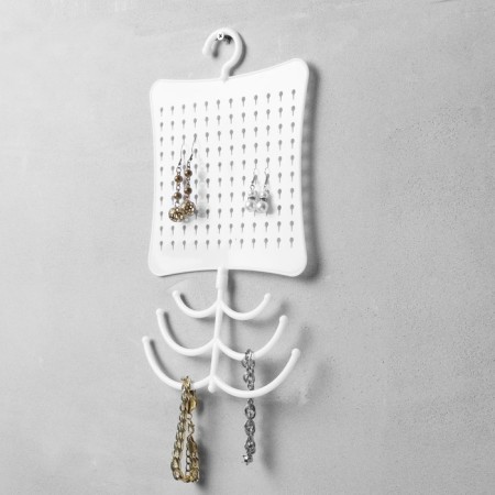 Organizer for jewelry with hook, 60 pairs, 6 hooks, plastic, white color-2