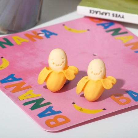 Earrings plastic "Banana", white-yellow color in silver-2