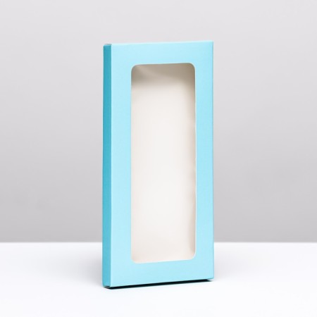 Gift box for tiles of chocolate, with a blue window, 17 x 8 x 1.4 cm