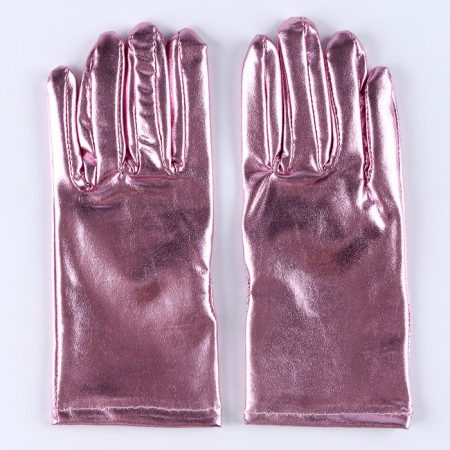 Carnival accessory- gloves, pink metallic color, artificial leather-3