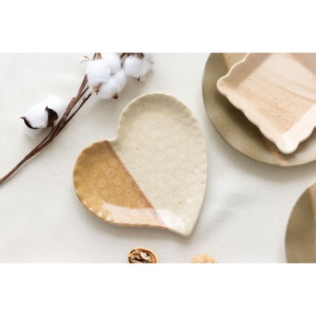 Deep ceramic “gem” plate, 14 x 14 cm, beige color-10