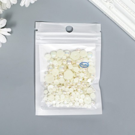 Decor for creativity plastic "Half of beads. Cream mother-of-pearl" d = 3-10 mm, set 10 grams-2