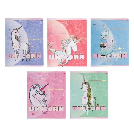 Notebook of 48 sheets in the Unicorn cage, cover coated cardboard, matte lamination Soft Touch, foil, mix