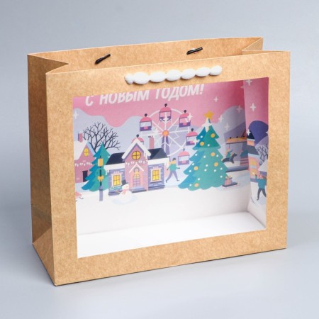 Crafts with a plastic window "City", 31 x 26 x 11 cm, New Year-1