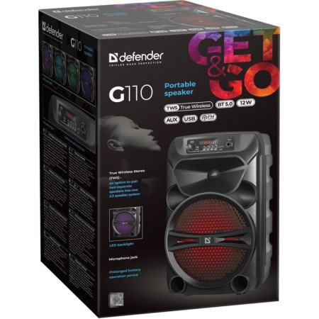 Portable acoustics Defender G110 12 W, Light/BT/FM/USB/LED/AUX-3