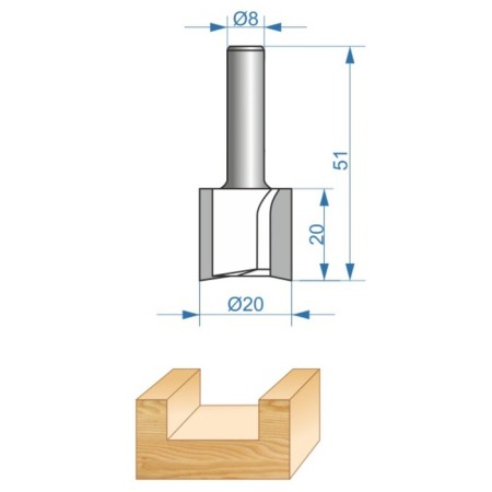 Frases groove Encor Prof 46018, straight, on wood, D = 8 mm, 20 x 19 mm-3