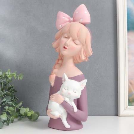 Polystone souvenir "Baby with a scythe, a bow in peas, with a cat" 36x12x15.5 cm-2