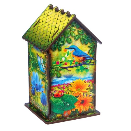 Tea house "House with a basket of flowers", 9.8 × 9.8 × 17.4 cm-4