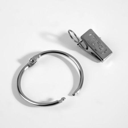 Set for curtains, connective ring, d = 36/41 mm, 10 pcs, clamp, 33 × 11 mm, 10 pcs, silver color-1