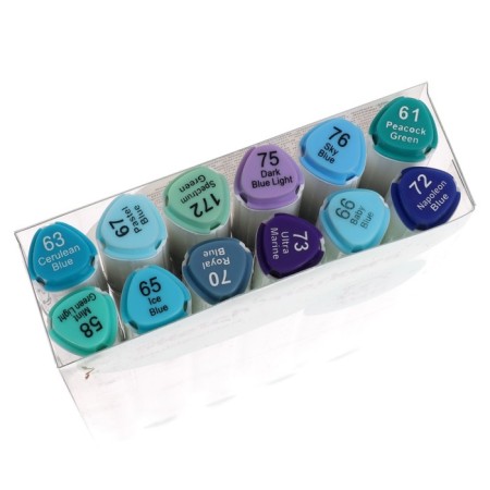 Meshu bilateral markers for sketching, 12 colors (sea colors)-1
