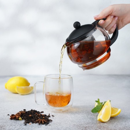 Glass teapot “Inspiration”, 850 ml, with metal sieve, black color-5