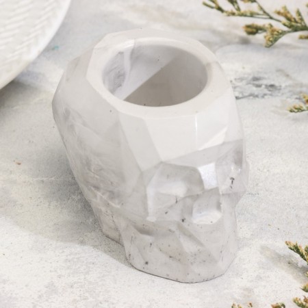 Skull candlestick from gypsum with faces, 6x9x6.5cm, marble with black stripes-2