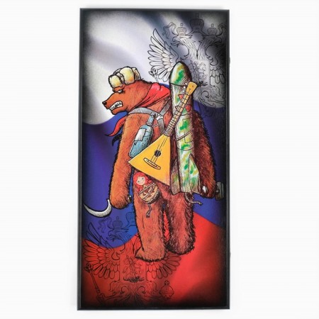 NARDS "Bear with a balalaika", wooden board 60 x 60 cm, with a field for playing checkers