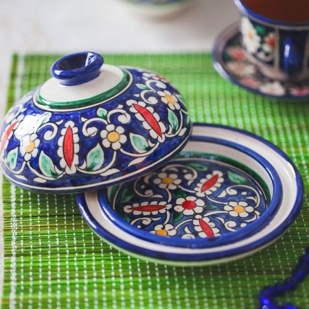 Maslenka Rishtan ceramics "Flowers", 13 cm, blue-3