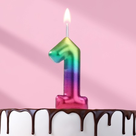 Candle in the cake "Watercolor", number 1, 6 cm
