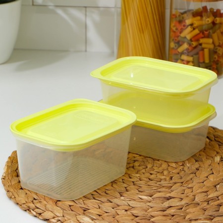 A set of food containers with a steam outlet, 3 pcs: 750 ml, 500 ml, 500 ml, rectangular, mix color-9