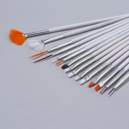 A set of brushes for building and design of nails, 15 pcs, 17.5 cm, white color-1