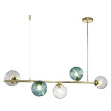 Светильник подвесной Indigo, 11032/5PL Gold. 5х40Вт, G9, 1100х310х360/1600 мм, цвет зеленый/прозрачный