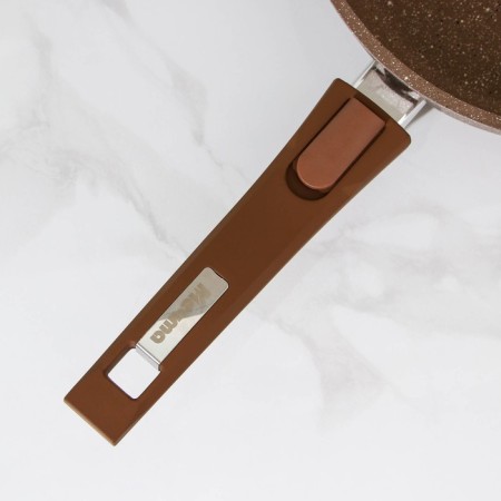 Granite pan, d = 24 cm, removable handle, glass cover, anti -stick coating, brown color-3