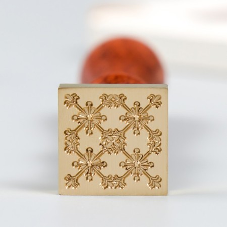 Printing for wax with a wooden handle "Flowers in patterns" 9x2.2x2.2 cm-1