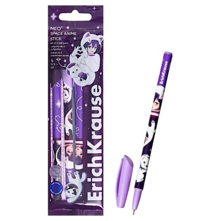 A set of ballpoint pens 4 pcs, erichkrause, "neo Stick Space Anime" node 0.7 mm color blue blue-10