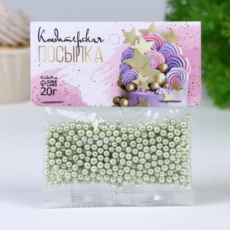 Confectionery sprinkle, balls, green chrome 4 mm, 20 g-1