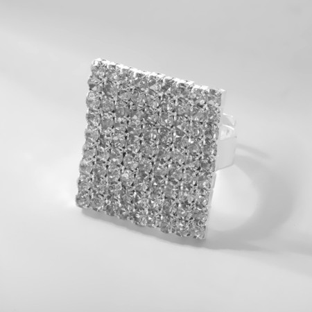 Ring "ice" square, white color in silver, dimensionless