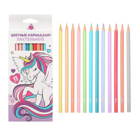 Colored pencils pastel, 12 colors, trihedral, Minnie Mouse and unicorn-8