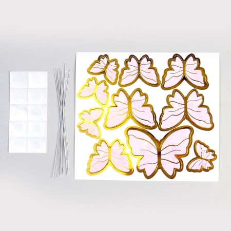 Set for decorating the cake "Happy Birthday", butterflies, pink color-1