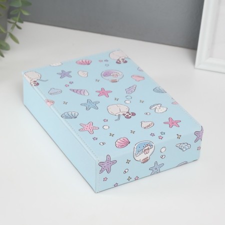 The casket to the leatherette for decorations with the mirror "Panda and shells" Blue 15x21.5x5.5 cm-5