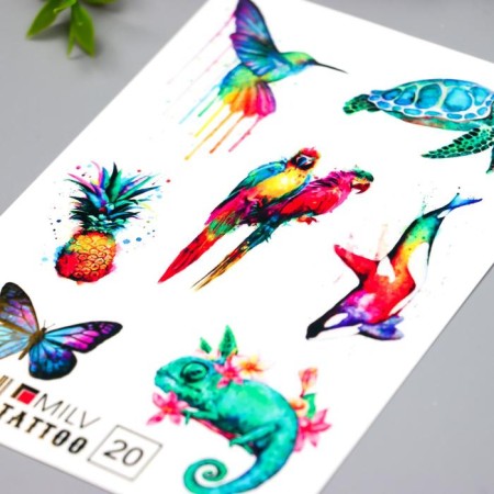 Tattoo on the body "Birds, reptiles" 10x15 cm-1