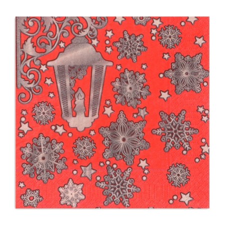 New Year's napkins Paper Gold Décor "New GD lantern on red" 3 layers, 33x33 cm, 20 pcs