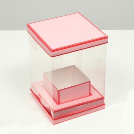Box for flowers with a vase and PVC windows are folding, saturated pink, 16 x 23 x 16 cm-2