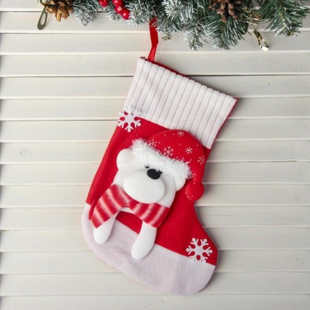 A tock for gifts "Snowfall" Bear 18x26 cm, white-red-1