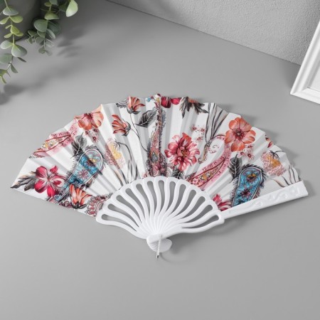 Fan plastic, textile "feathers and flowers" mix 23 cm-3