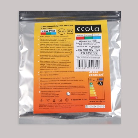 Ecola Pro 5 m, IP20, SMD2835, 60 LED/m, 4.8 W/m, 12 V, RGB-14