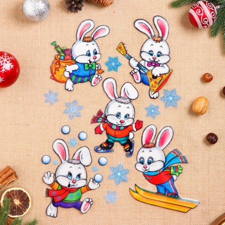 Set of stickers design "New Year's Zaychata" 49.3x33.6cm-1